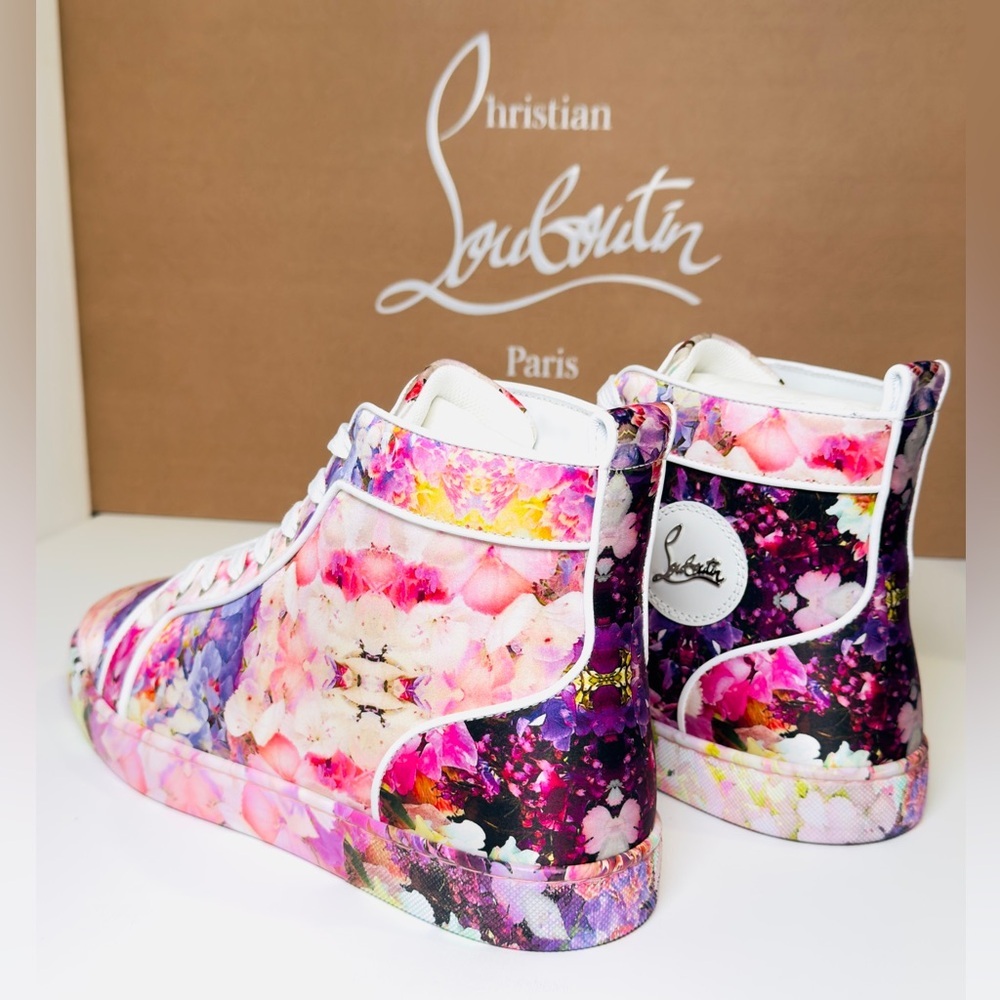 Christian Louboutin Blooming Orlato Abstract-print Silk High-top Trainers EU 44 - Picture 9 of 16